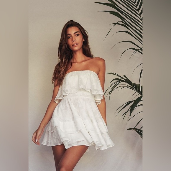 Lulus Dresses & Skirts - Lulus True Lover White Burnout Floral Ruffled Strapless Mini Dress